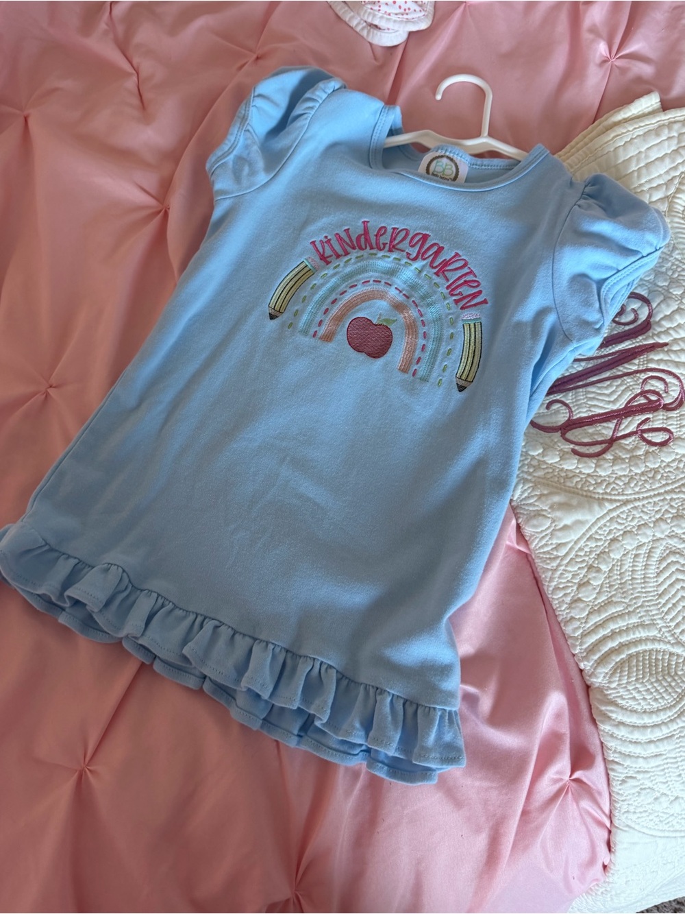 Kindergarten Rainbow Ruffle Hem Girls' Top - Light Blue